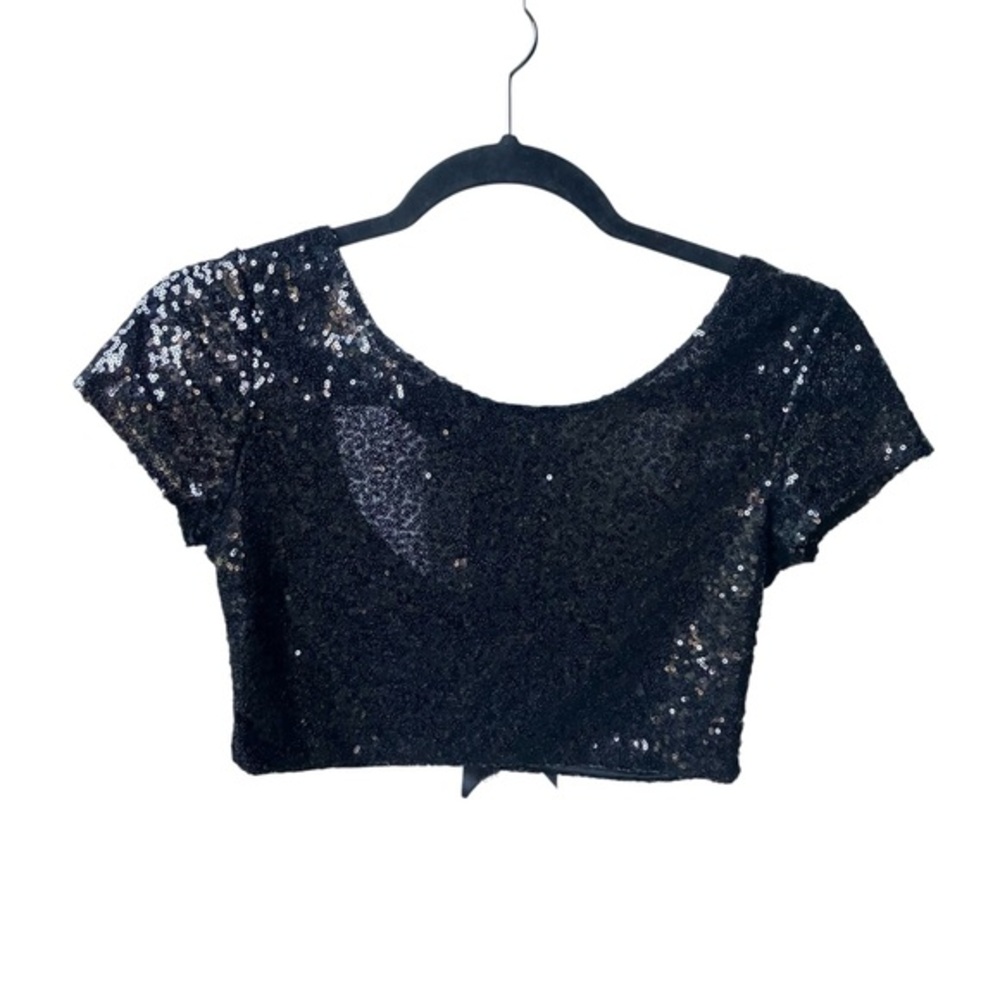 Express‎ Womens Sequined Crop Top Side Zip Short Sleeve Size Small